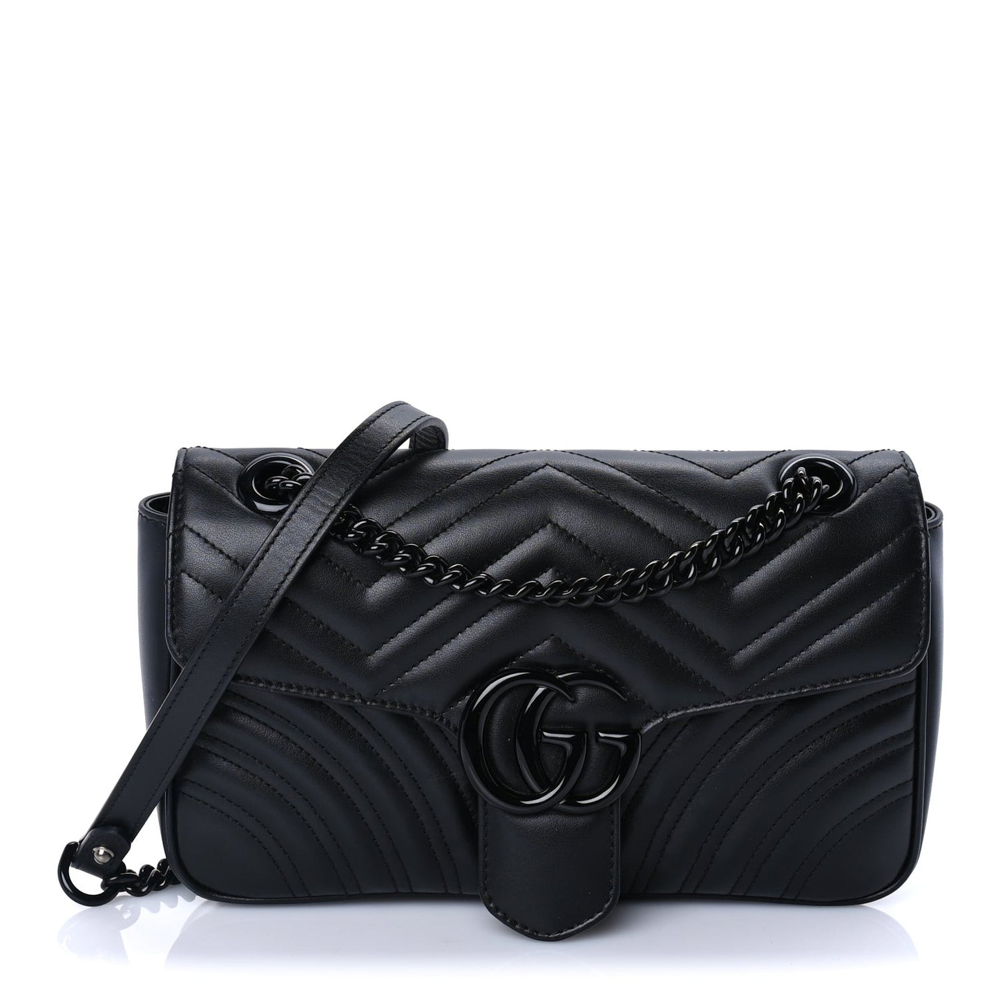 Calfskin Matelasse Monochrome Small GG Marmont Shoulder Bag Black