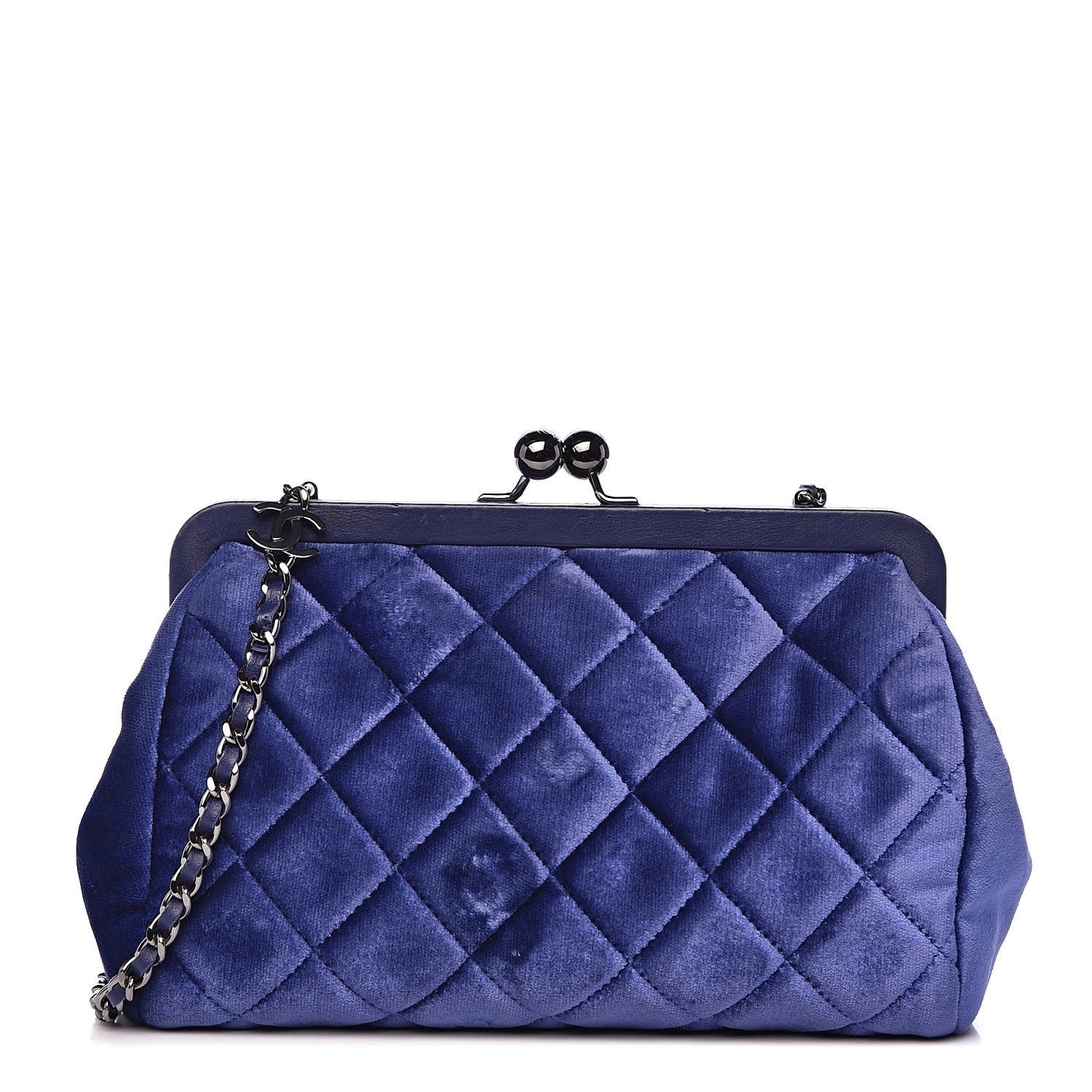 Velvet Quilted Kiss Lock Evening Bag Blue