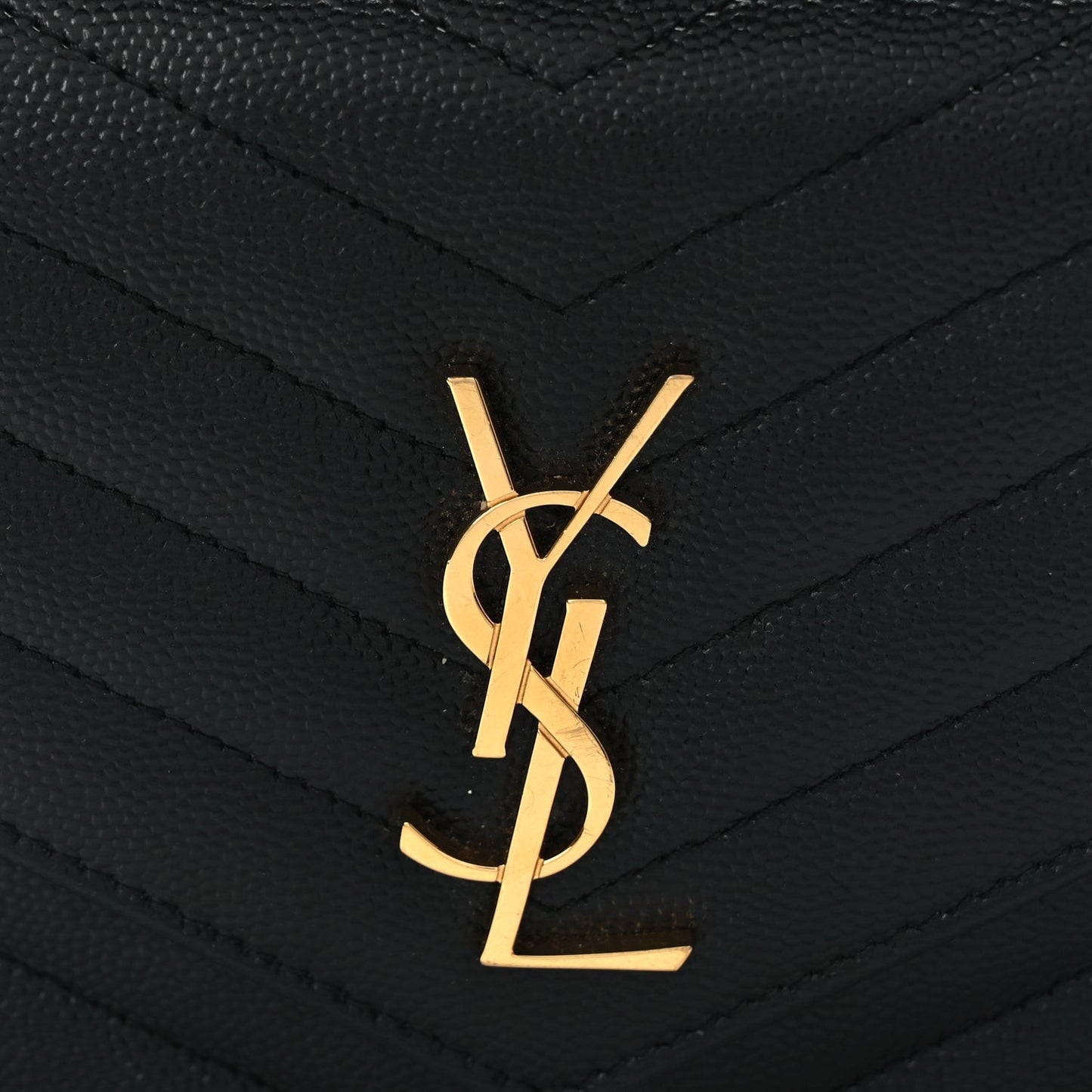 Grain De Poudre Matelasse Chevron Monogram Envelope Chain Wallet Black