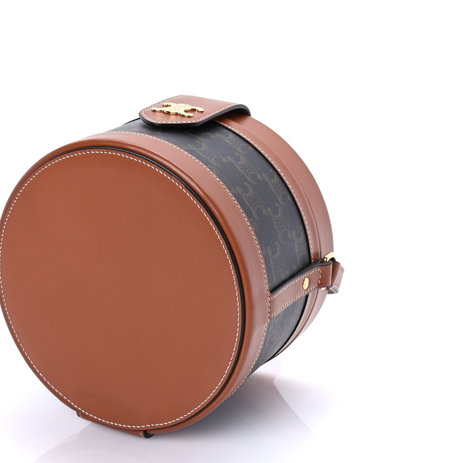 Celine Calfskin Triomphe Canvas Medium Tambour Bag Tan 9 of 9