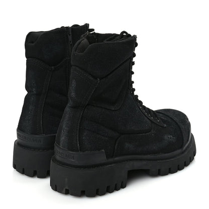 Balenciaga Canvas Distressed Mens 20mm Strike Lace Up Boots 46 Black 4 of 8