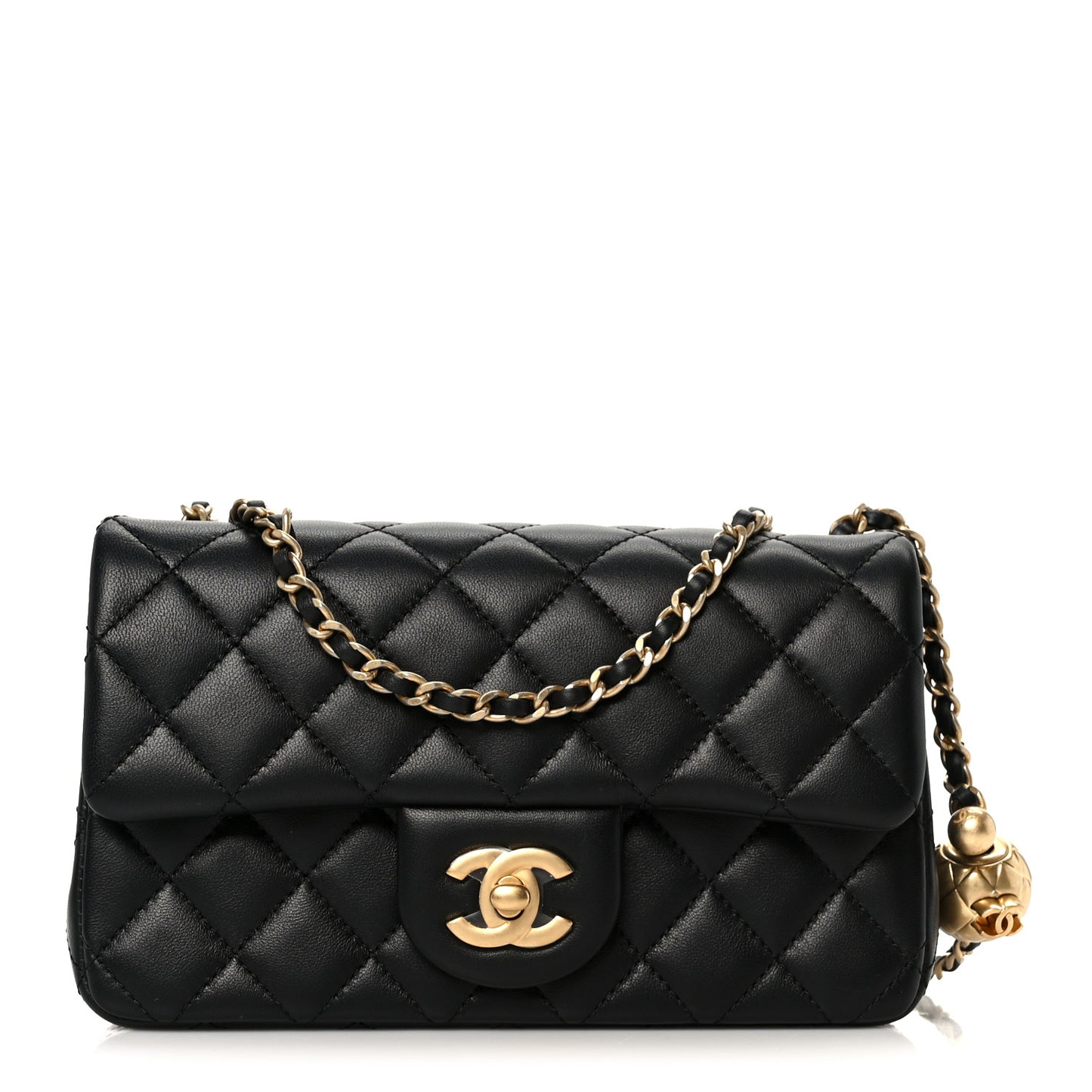 Lambskin Quilted Mini Rectangular Pearl Crush Flap Black
