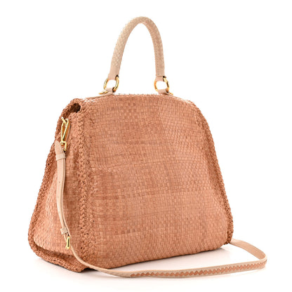Prada Madras Woven Top Handle Satchel Beige 3 of 12