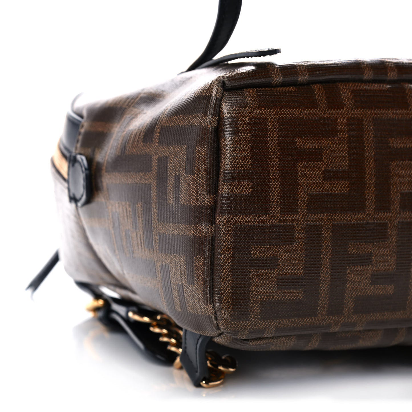Glazed Fabric Vitello Century FF 1974 Stamp Patch Mini Backpack Mogano Panna Black