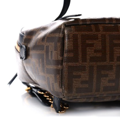 Fendi Glazed Fabric Vitello Century FF 1974 Stamp Patch Mini Backpack Mogano Panna Black 9 of 11