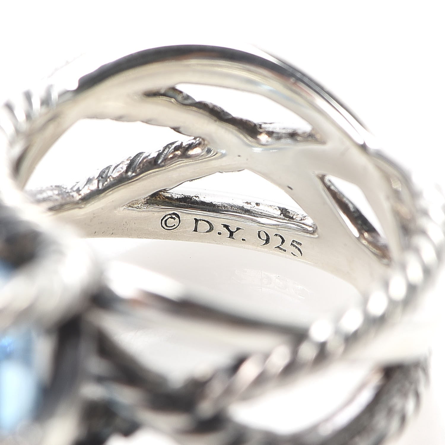David Yurman Sterling Silver Diamond Blue Topaz 20mm Cable Wrap Ring 52 6 5 of 6