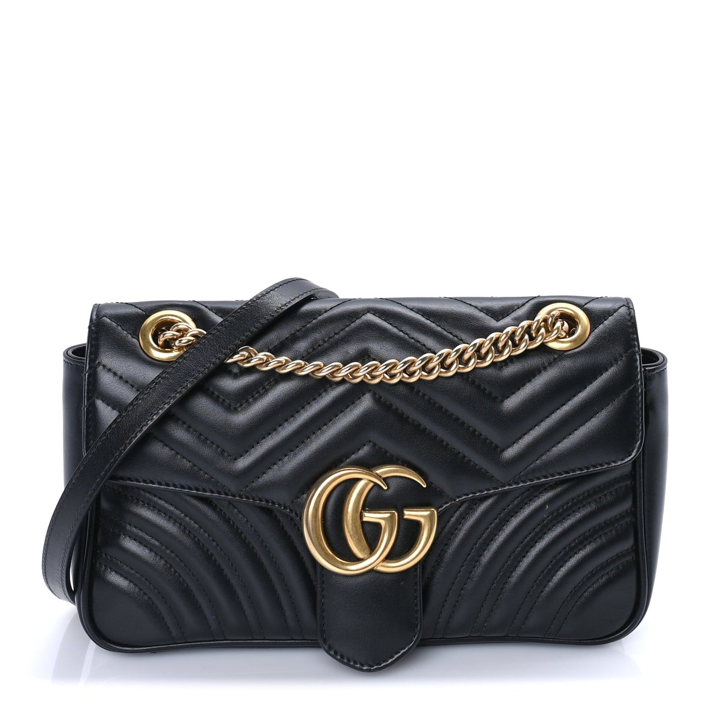 Calfskin Matelasse Small GG Marmont Shoulder Bag Black