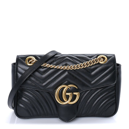Gucci Calfskin Matelasse Small GG Marmont Shoulder Bag Black 1 of 7