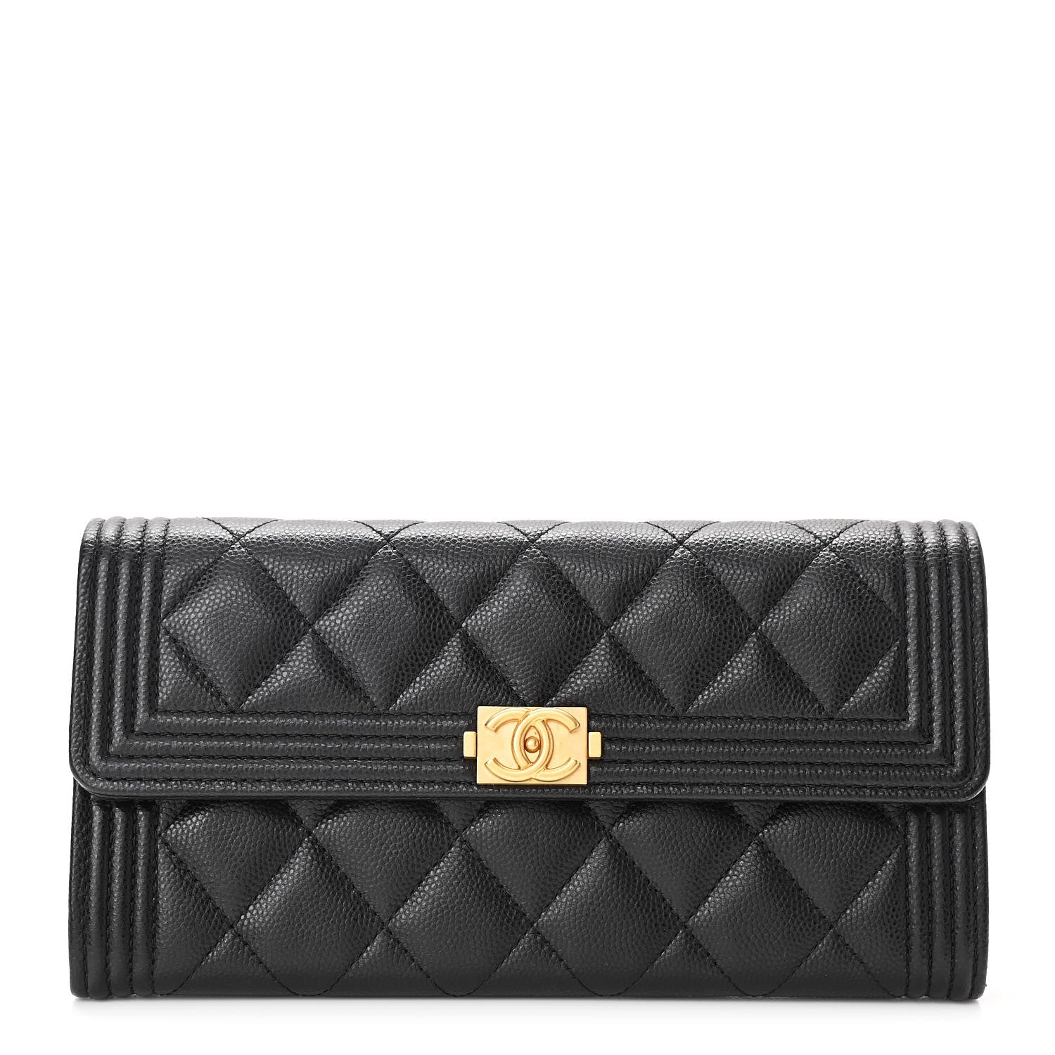 Chanel Caviar Quilted Large Boy Gusset Flap Wallet Black 1 of 9