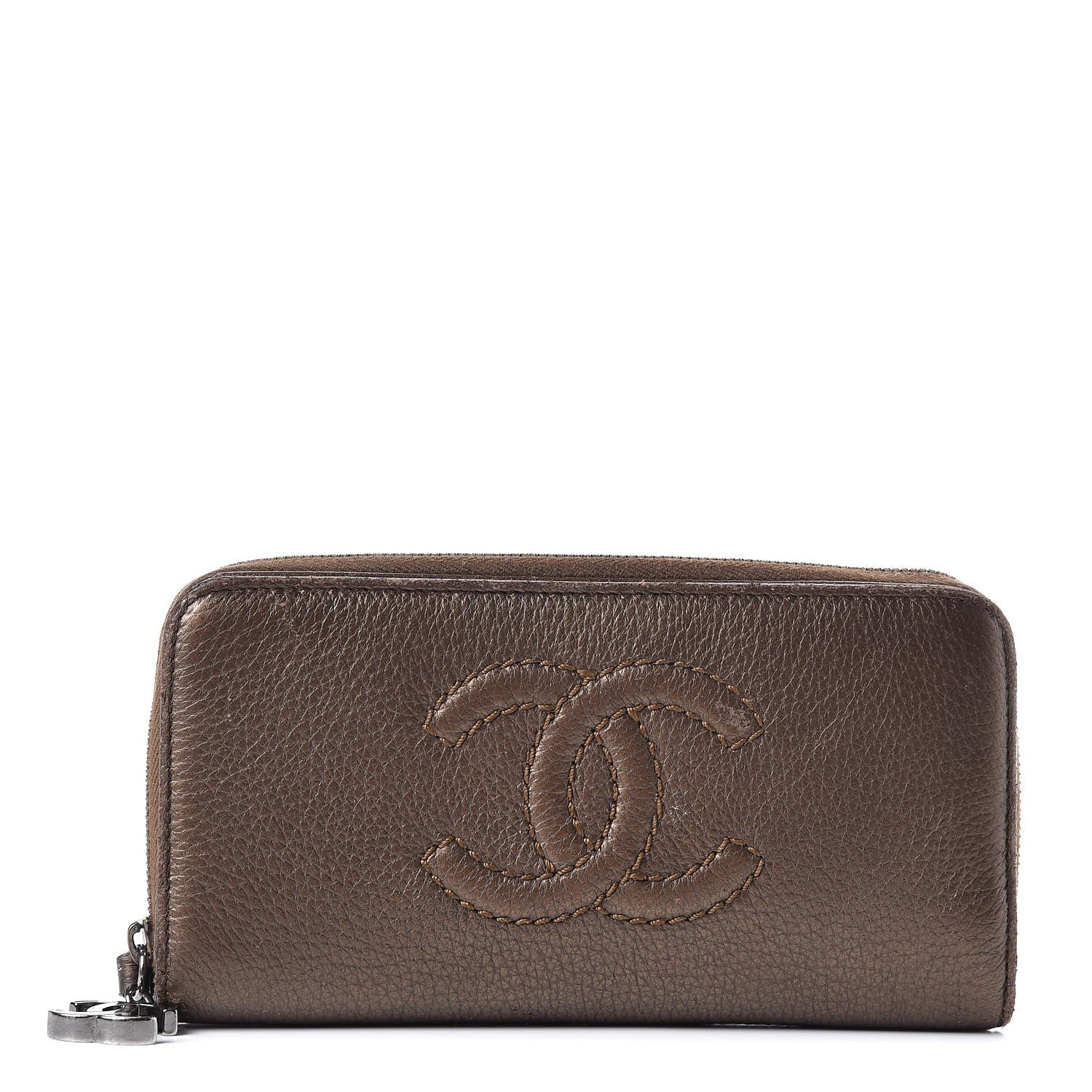 Chanel Metallic Calfskin Large Timeless Zip Around Wallet Brown 1 of 16