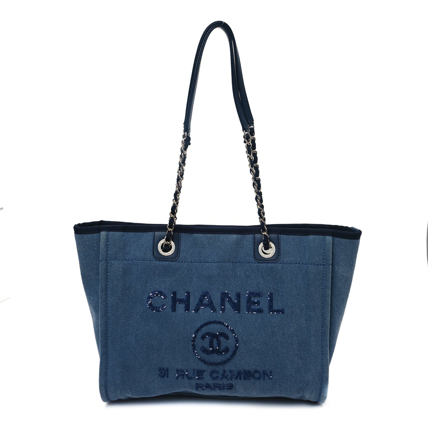 Canvas Sequin Small Deauville Tote Navy