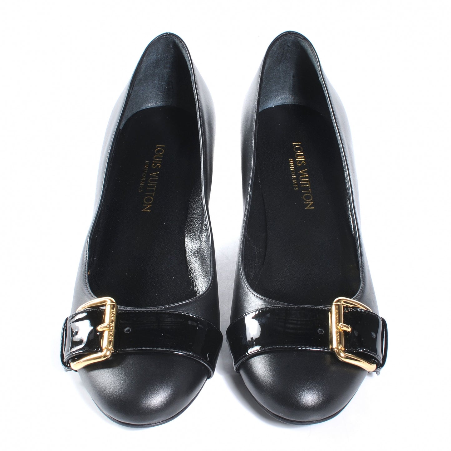Leather Buckle Heels 36 Black
