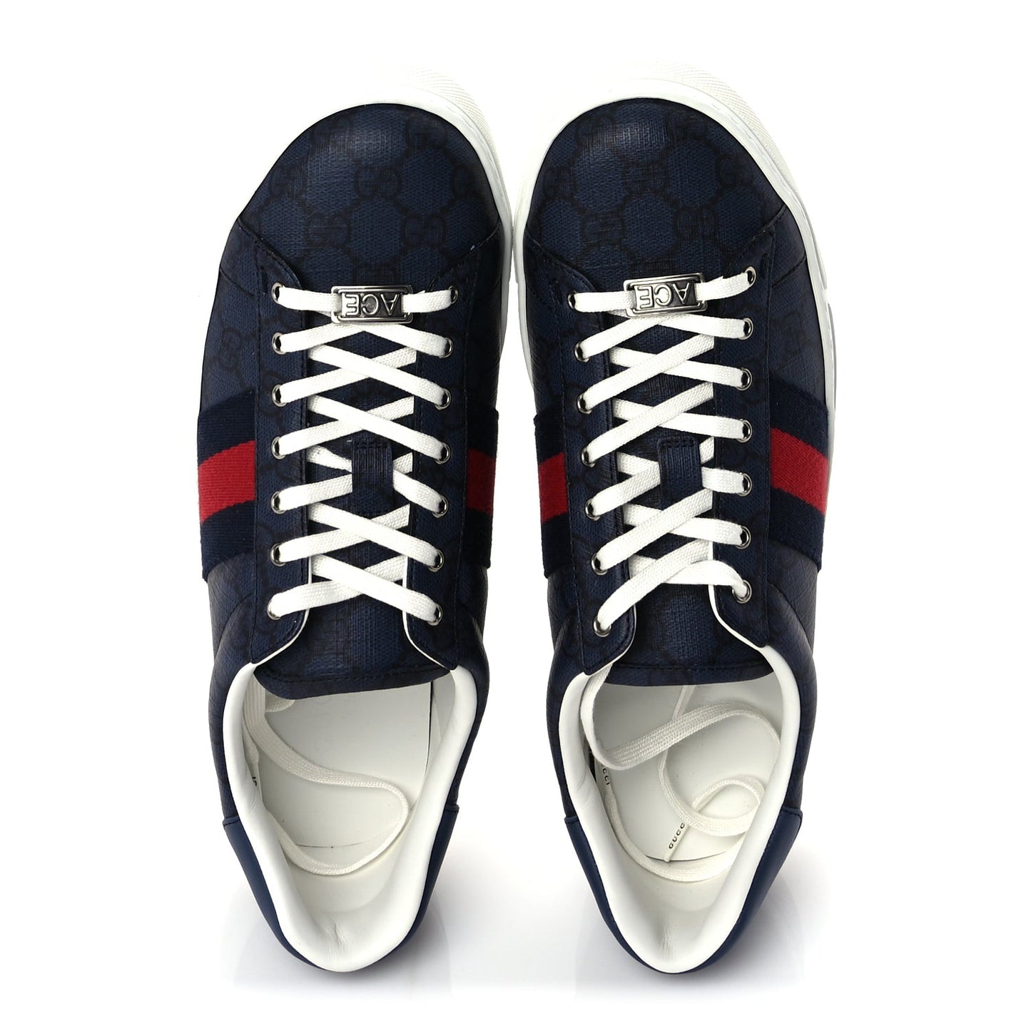 GG Supreme Monogram Web Mens New Ace Sneakers 8  Dark Blue
