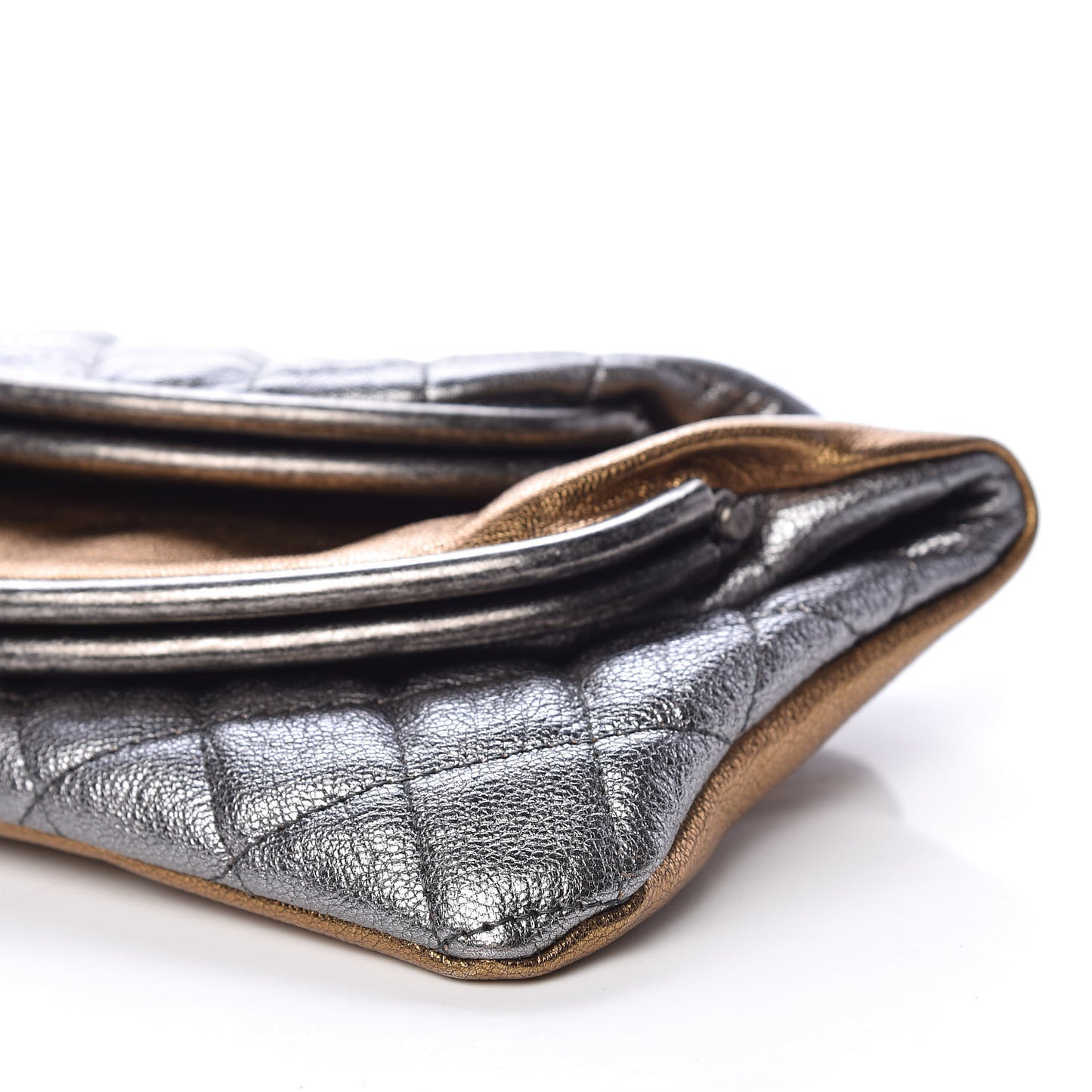 Metallic Goatskin Quilted Frame Clasp Flap Clutch Silver Gold