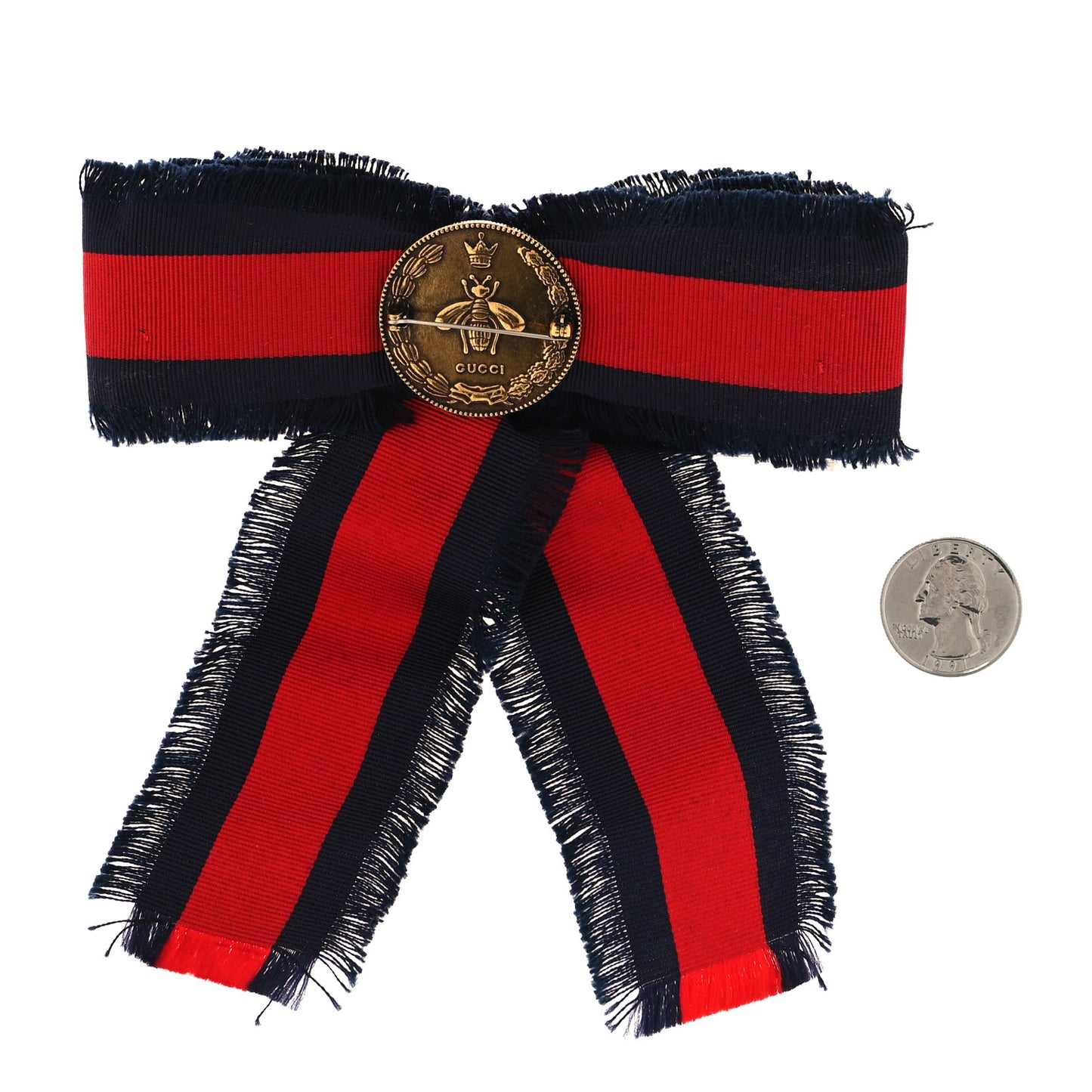 Grosgrain Web Crystal Bow Brooch Blue Red