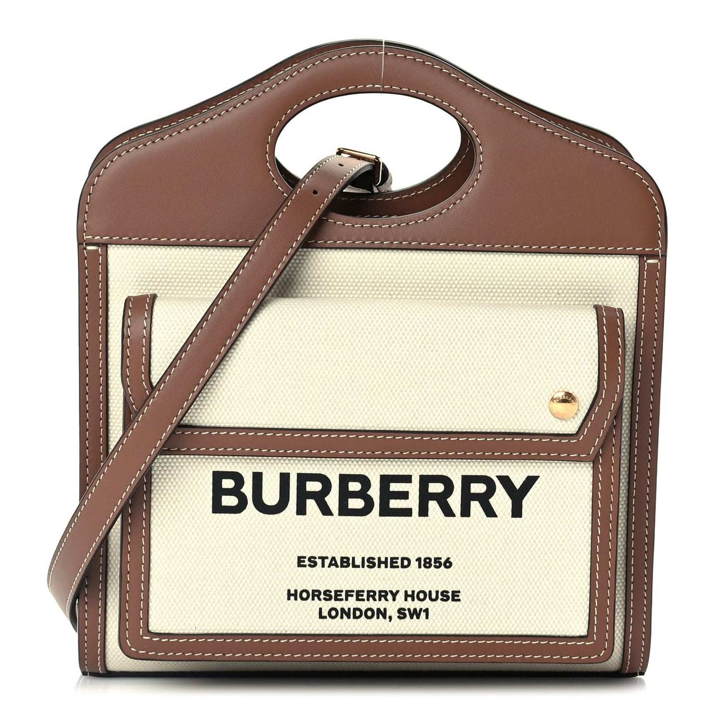 Canvas Smooth Calfskin Two Tone Mini Pocket Bag Natural Malt Brown