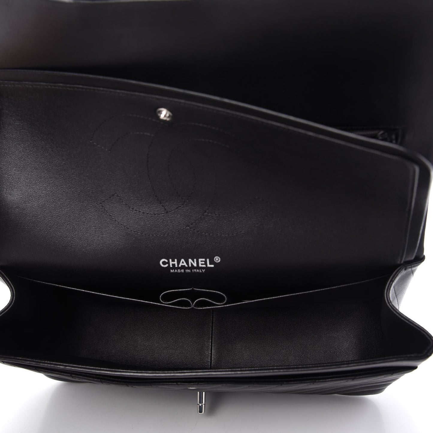 Lambskin Chevron Quilted Jumbo Double Flap Black