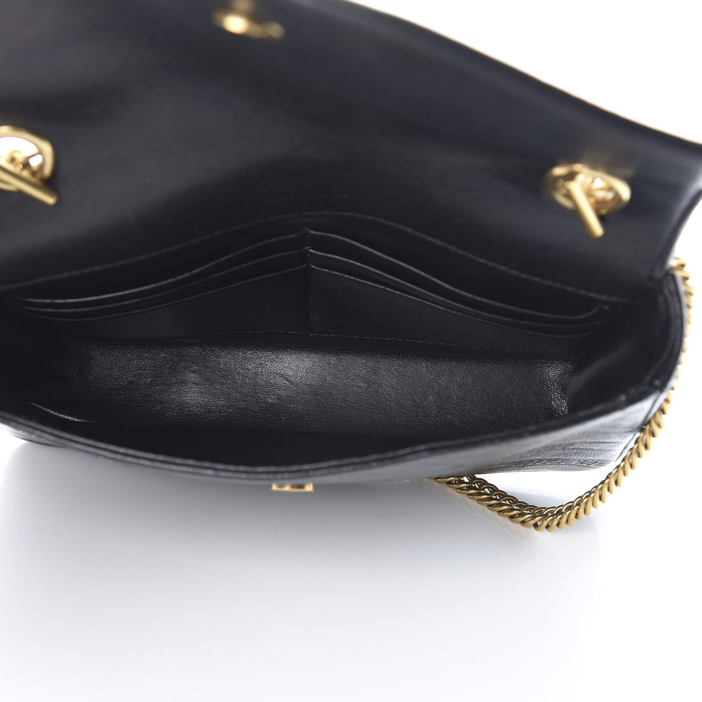 Shiny Goatskin Logo Embossed BB Chain Wallet Black