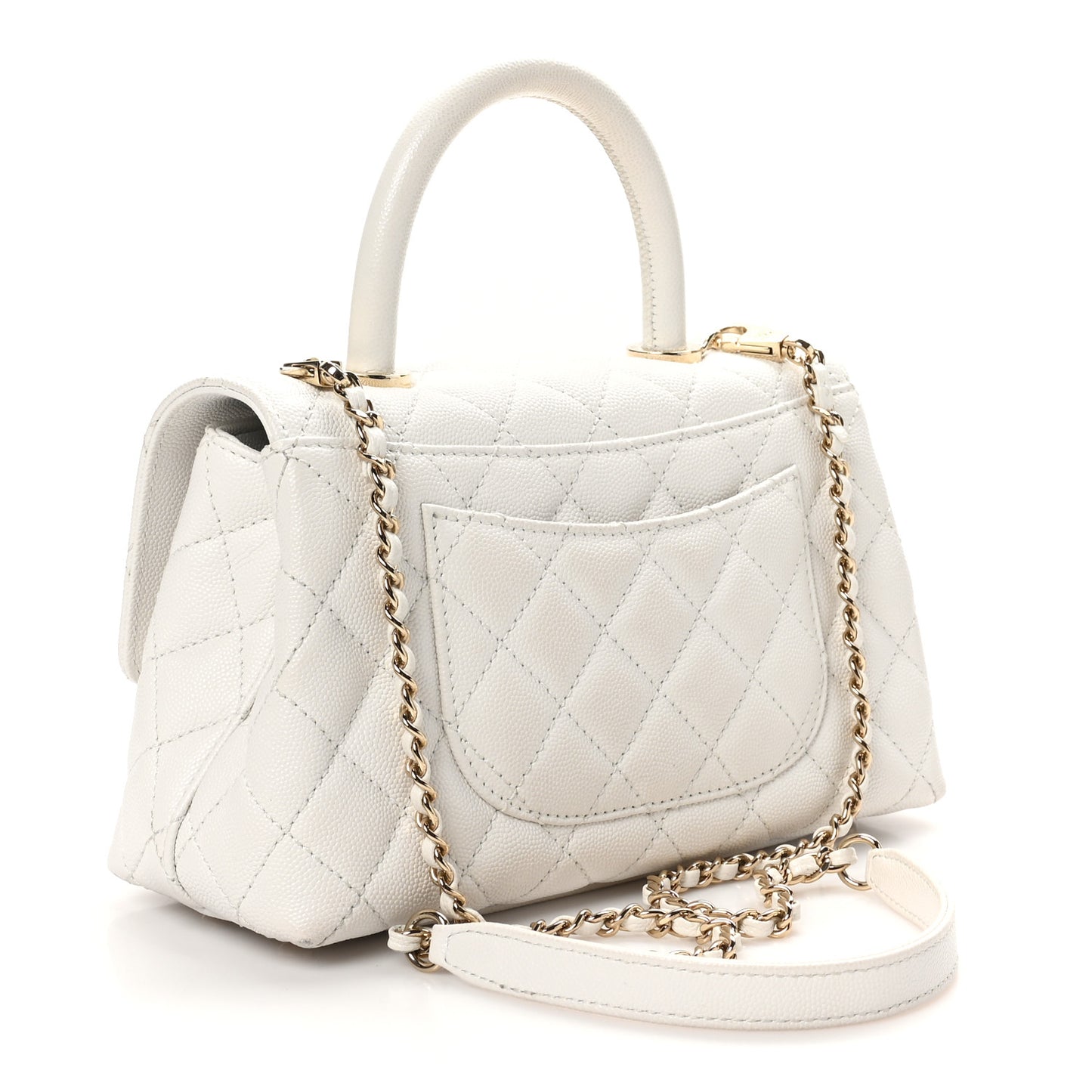 Caviar Quilted Mini Coco Handle Flap White