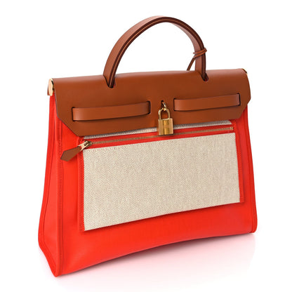 Hermes Toile H Berline Vache Hunter Herbag Zip 31 PM Capucine Fauve 3 of 9