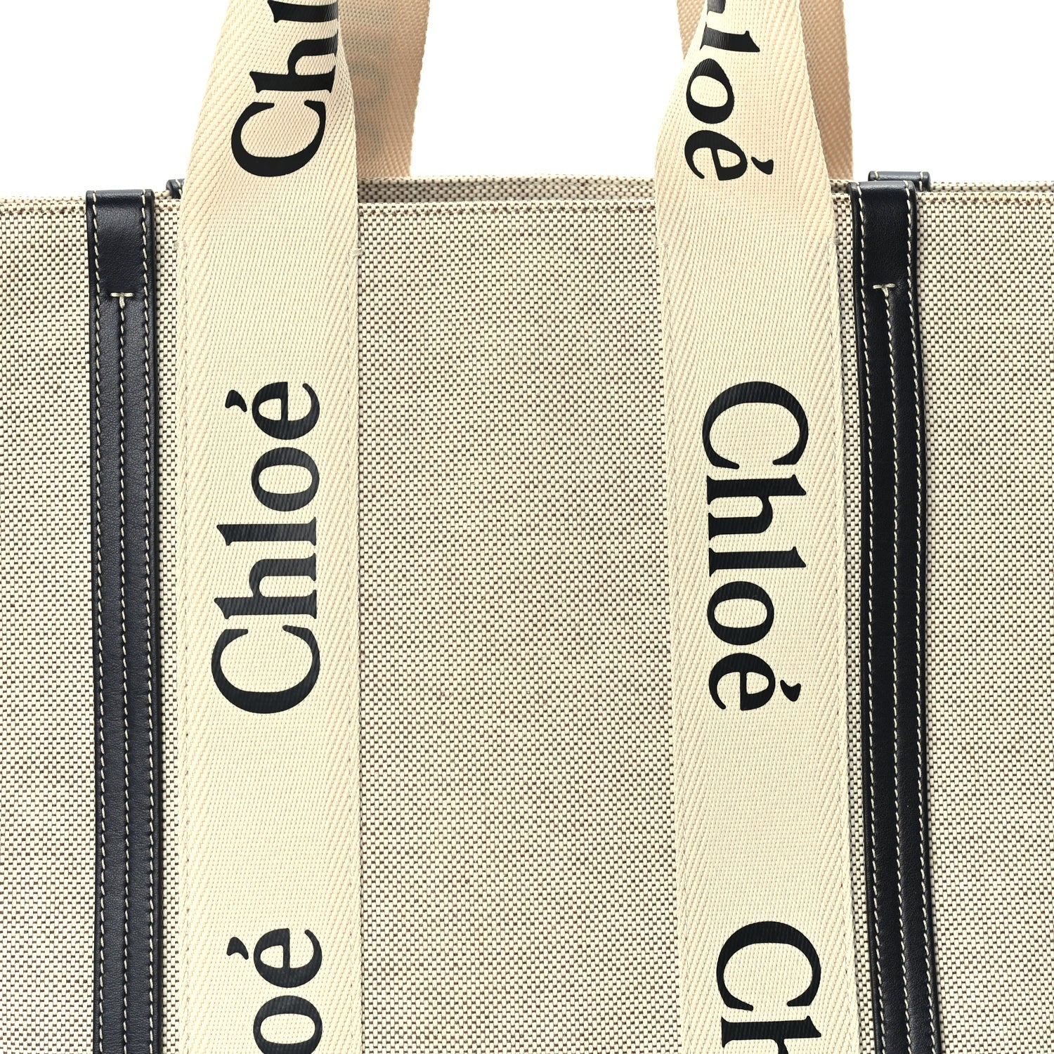 Chloe Cotton Calfskin Large Woody Ribbon Tote  White Blue 6 of 8