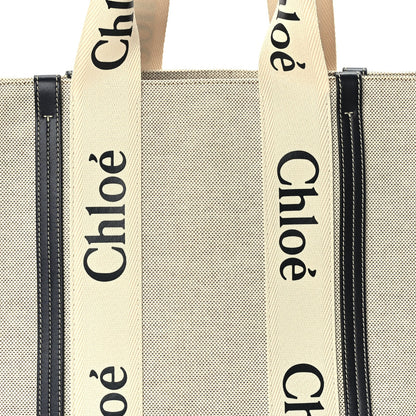 Chloe Cotton Calfskin Large Woody Ribbon Tote  White Blue 6 of 8