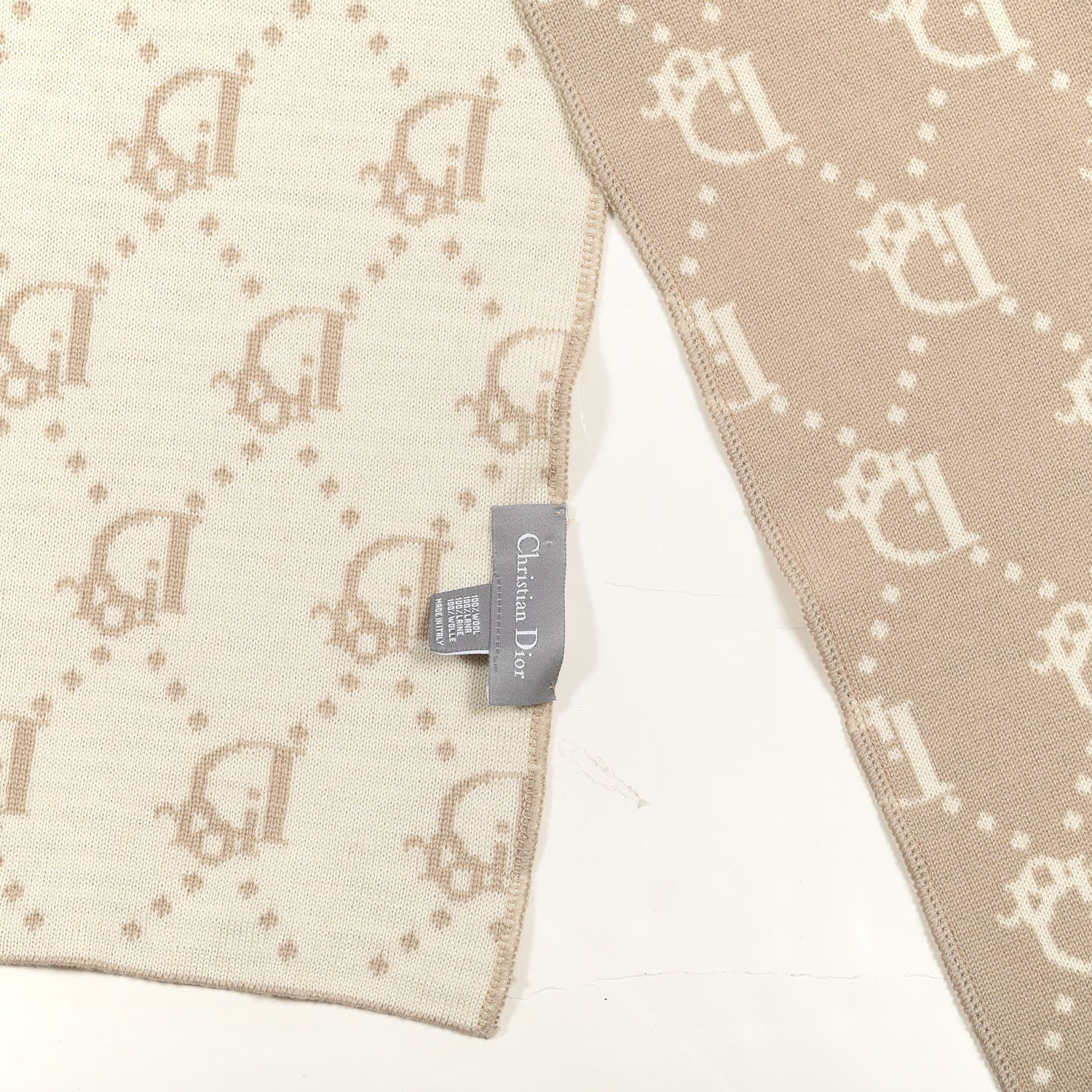 Christian Dior Wool Logo Scarf Beige White 3 of 3