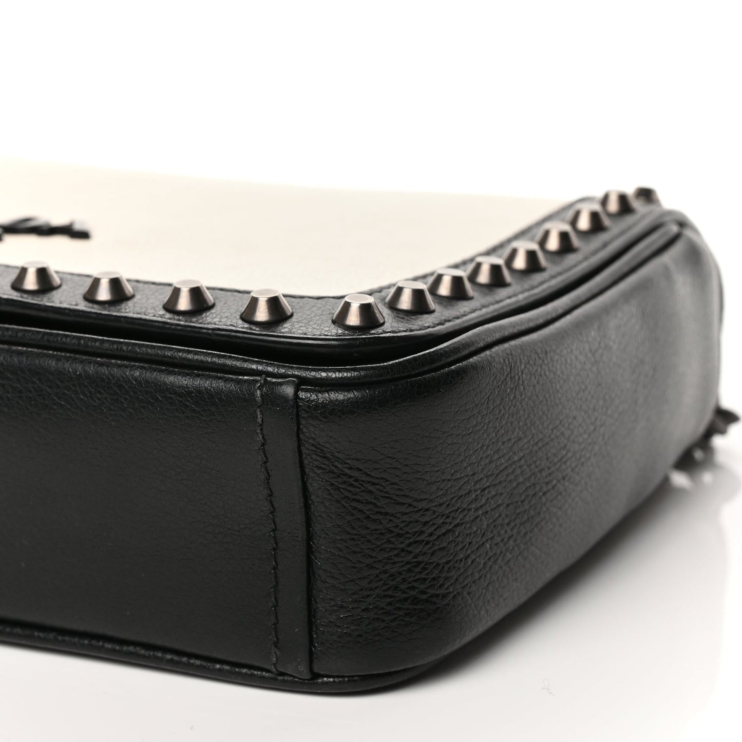 Glace Calfskin Studded Crossbody Black White