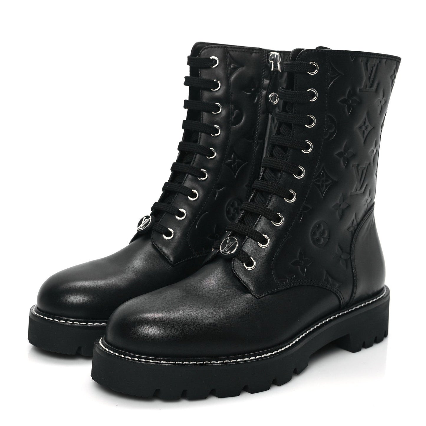 Calfskin Monogram Territory Flat Ranger Boots Black