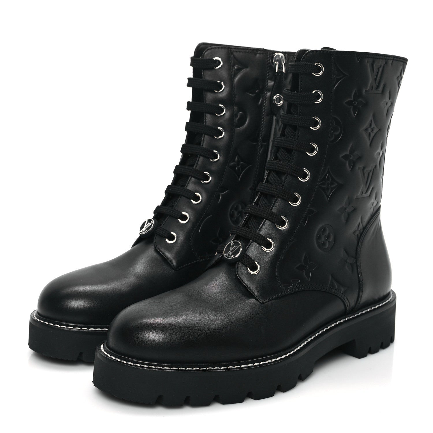 Louis Vuitton Calfskin Monogram Territory Flat Ranger Boots Black 3 of 7