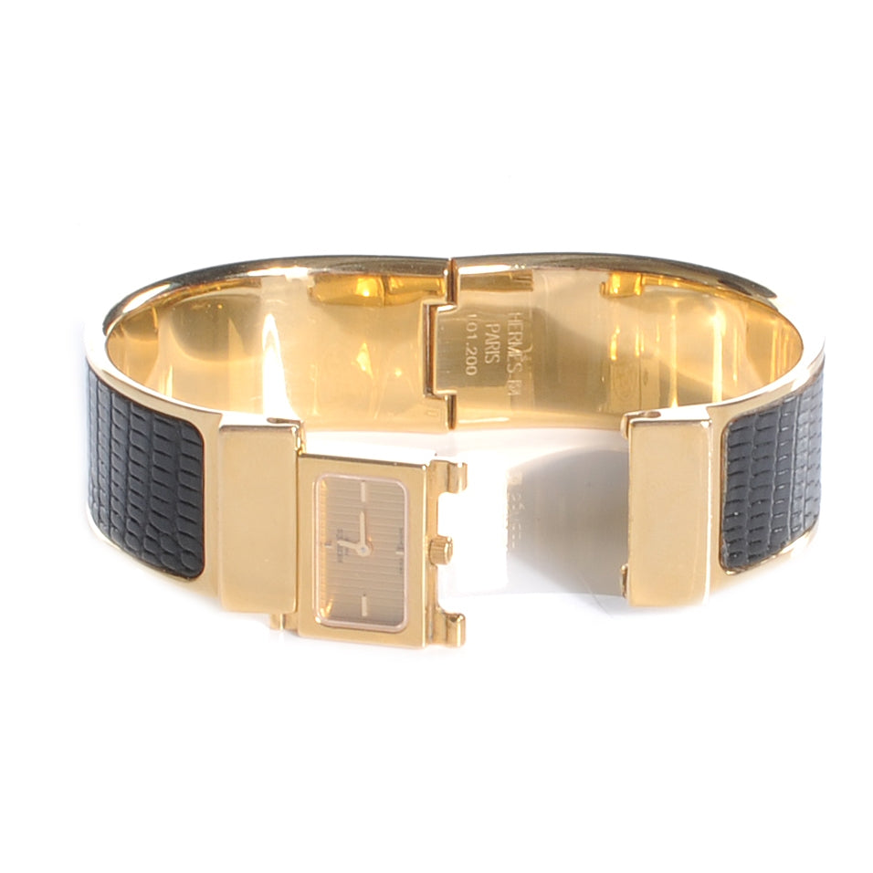 Stainless Steel Lizard 19mm Loquet Quartz Watch Noir