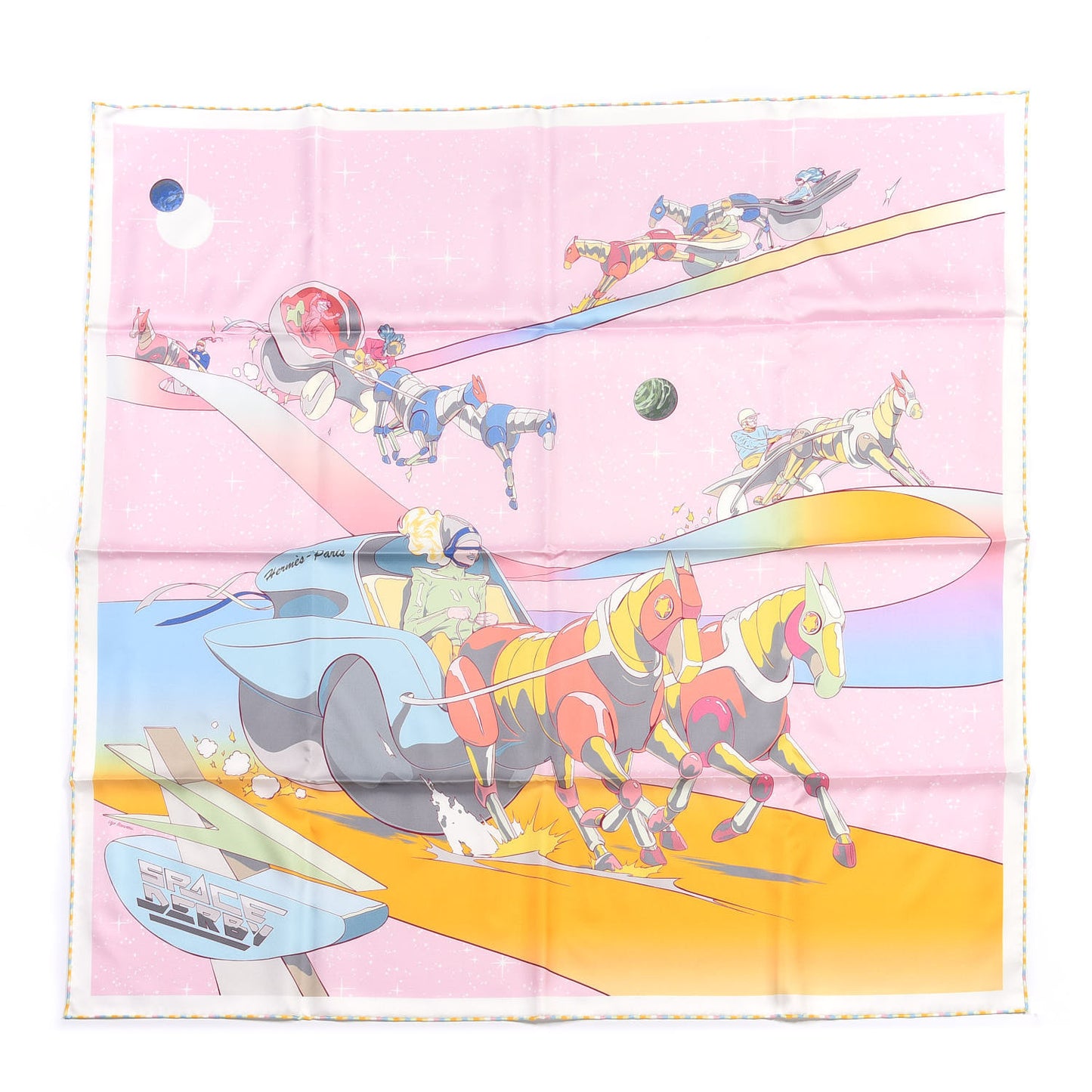 Silk Space Derby Scarf 90 Rose Pale Ciel Jaune