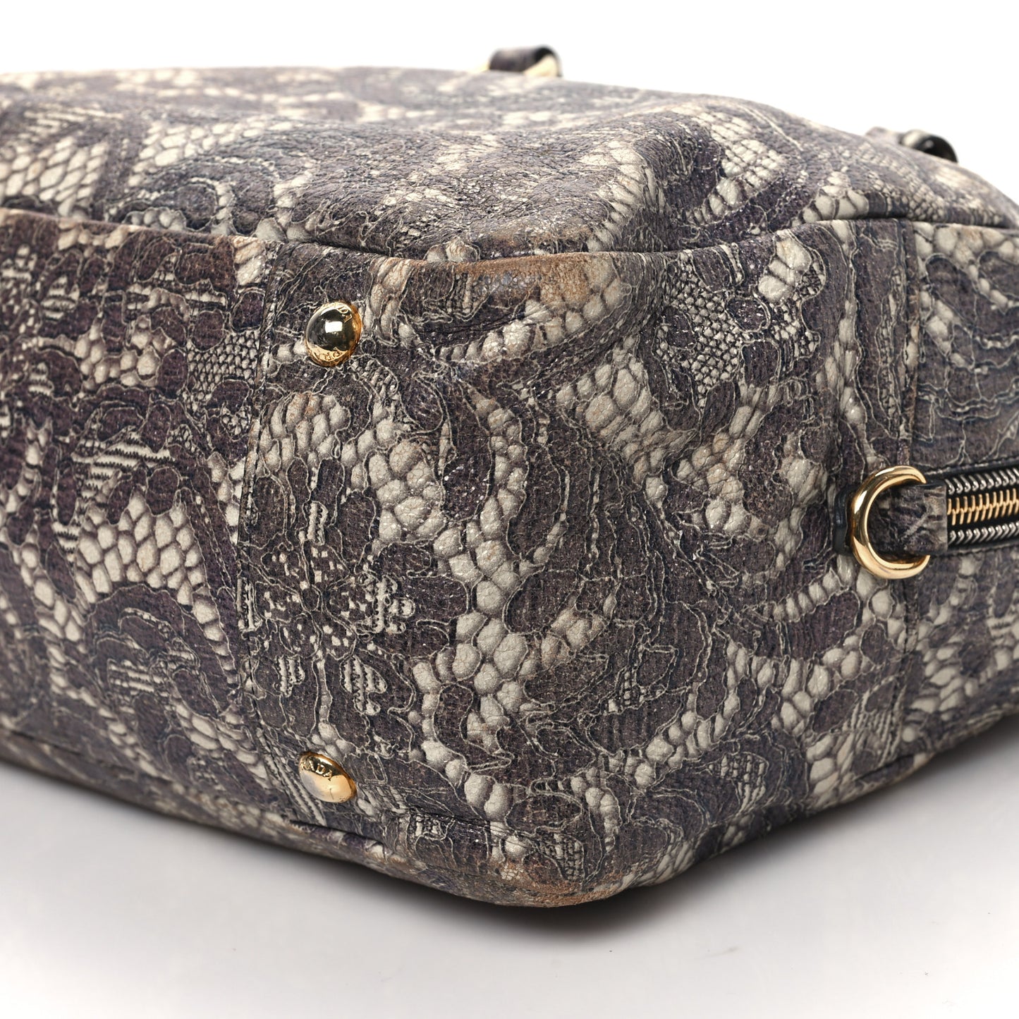 Cervo Lux Print Lace Bauletto Bag Talco