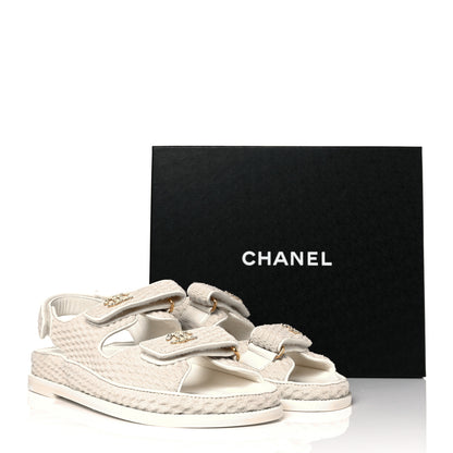 Chanel Knit Fabric Velcro Dad Sandals 41 Ivory 9 of 9