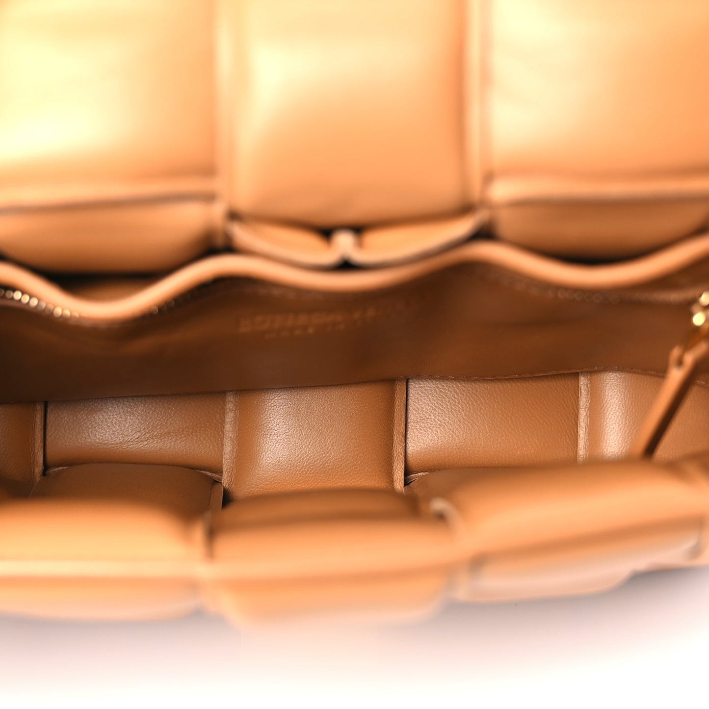 Nappa Maxi Intreccio Padded Cassette Crossbody Bag Caramel