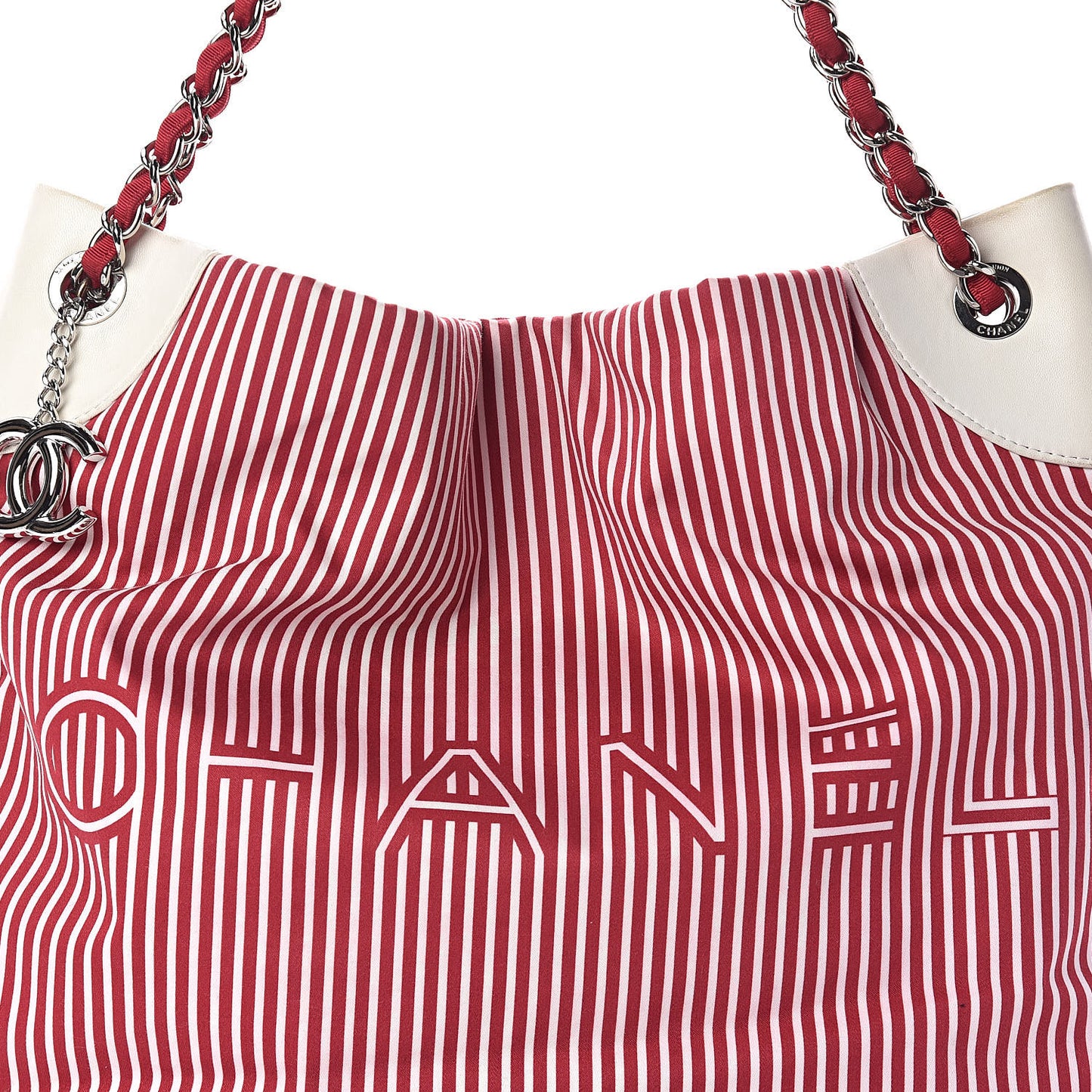 Striped Canvas Logo Tote Red