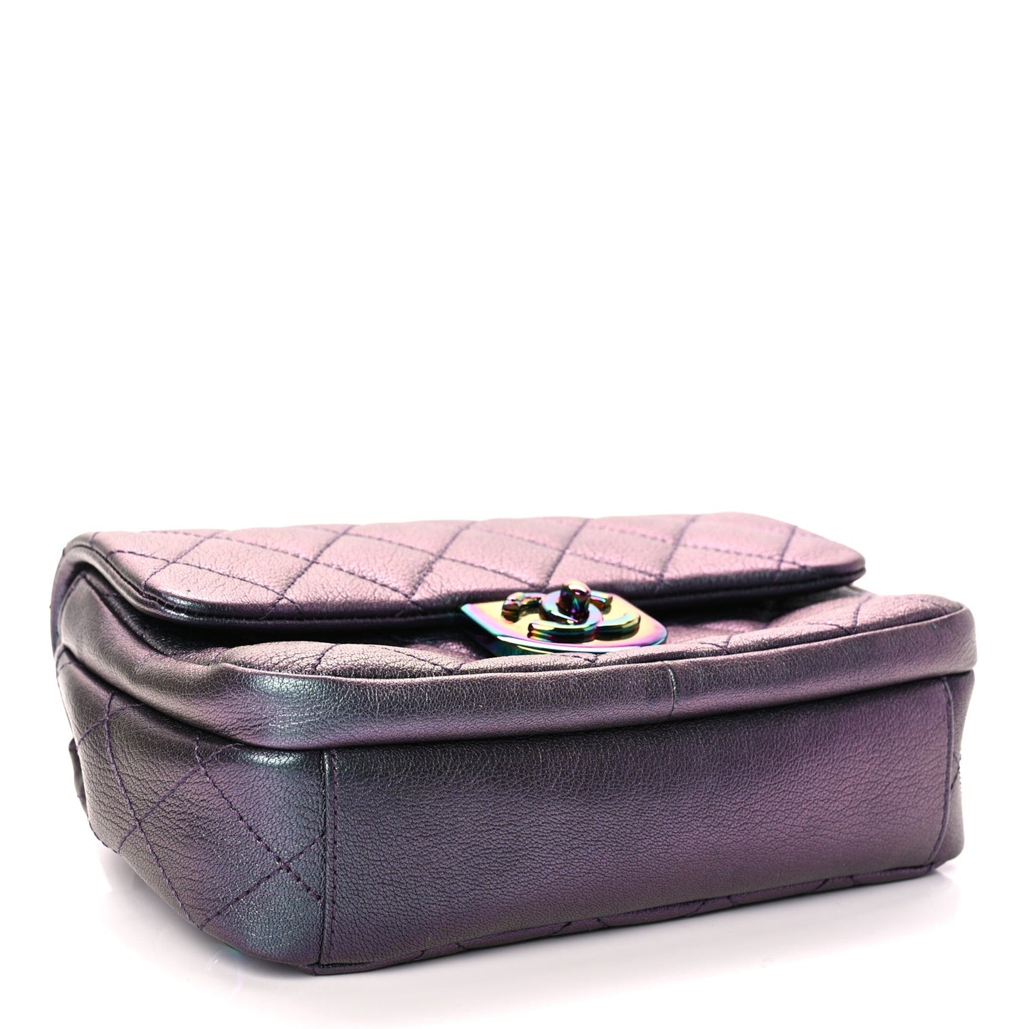 Iridescent Goatskin Quilted Small Double Carry Waist Chain Flap Purple