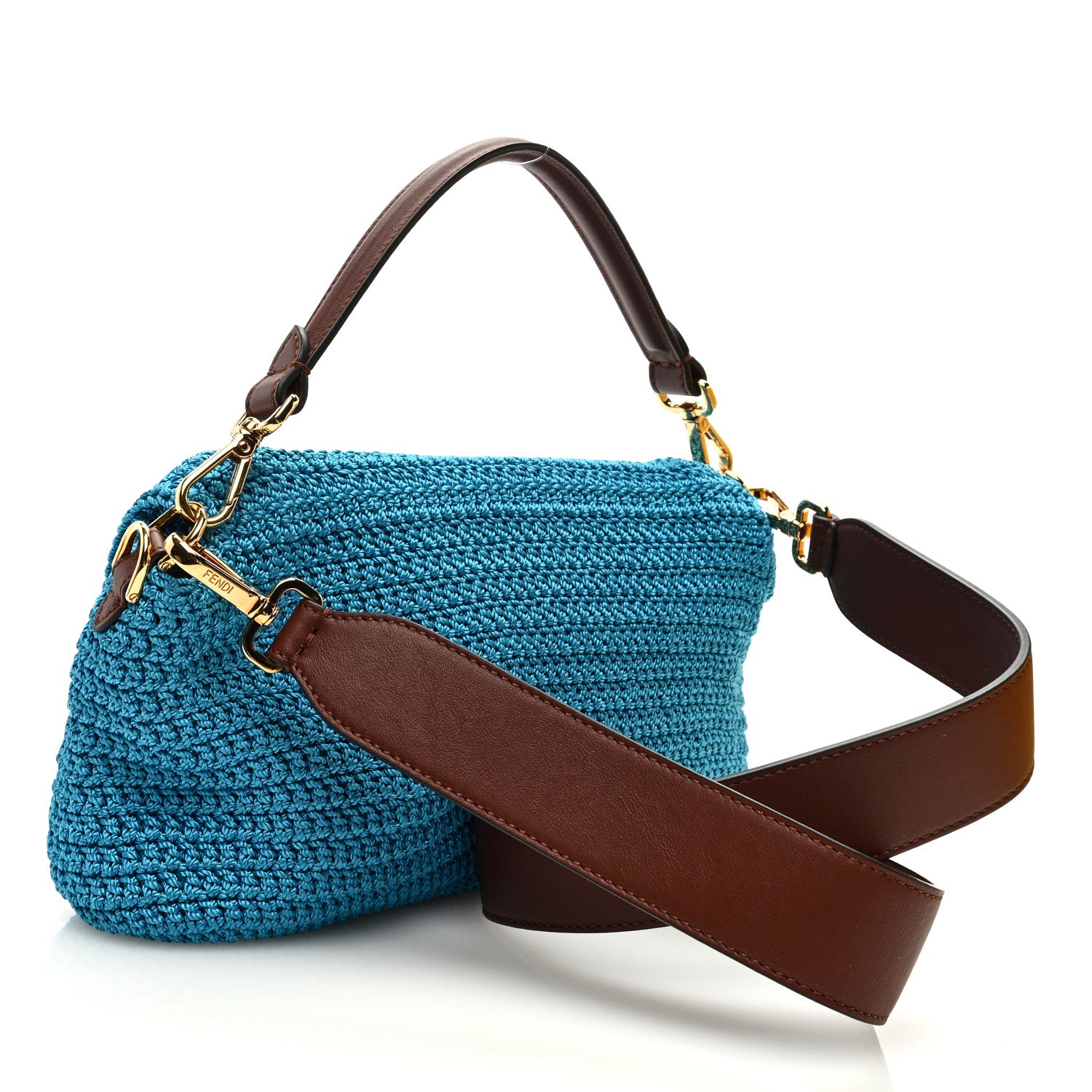 Fendi Fabric Crochet Vitello Grace Plexiglass Baguette Cyber Blue Ghianda 3 of 10