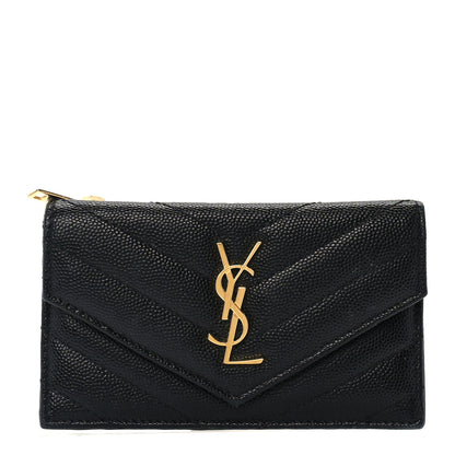Saint Laurent Grain De Poudre Matelasse Chevron Cassandre Fragments Zippered Card Case Black 1 of 7