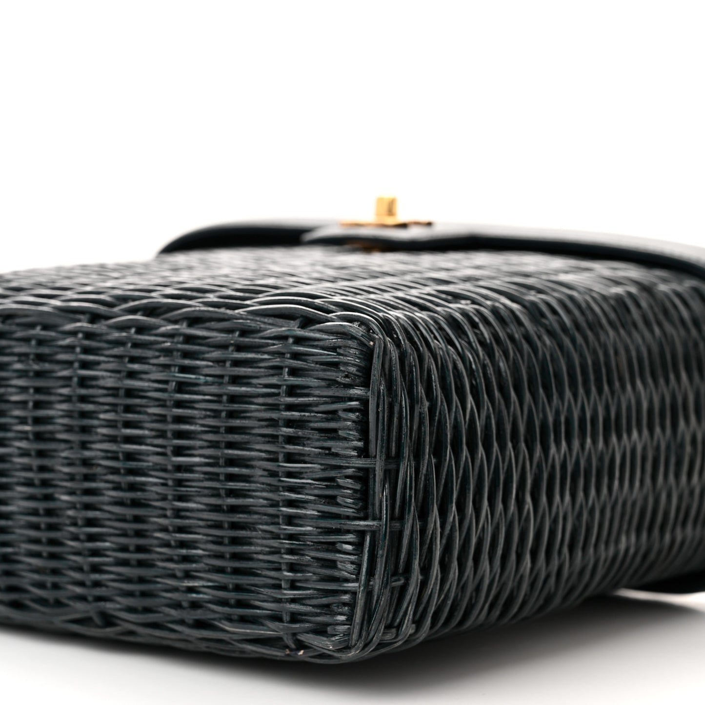 Lambskin Straw Basket Top Handle Bag Navy