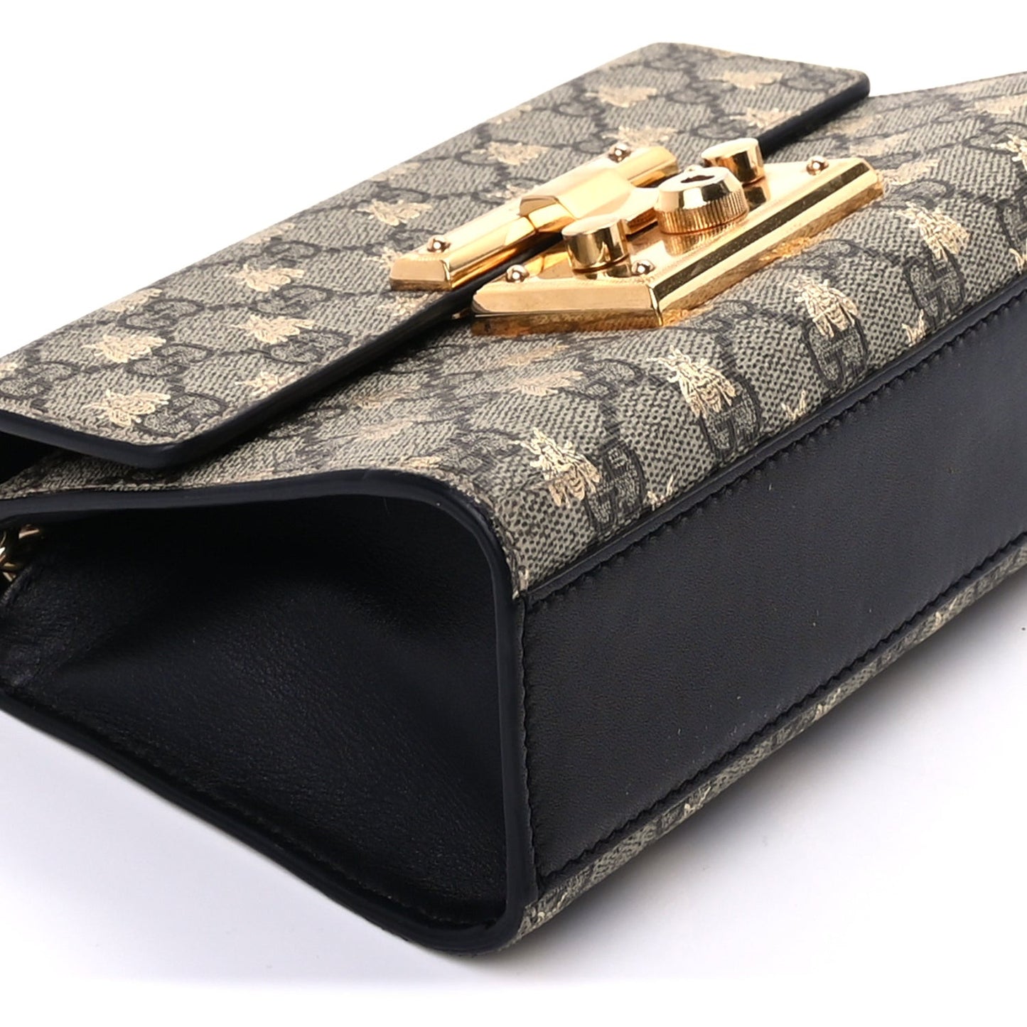GG Supreme Monogram Bees Small Padlock Shoulder Bag  Black