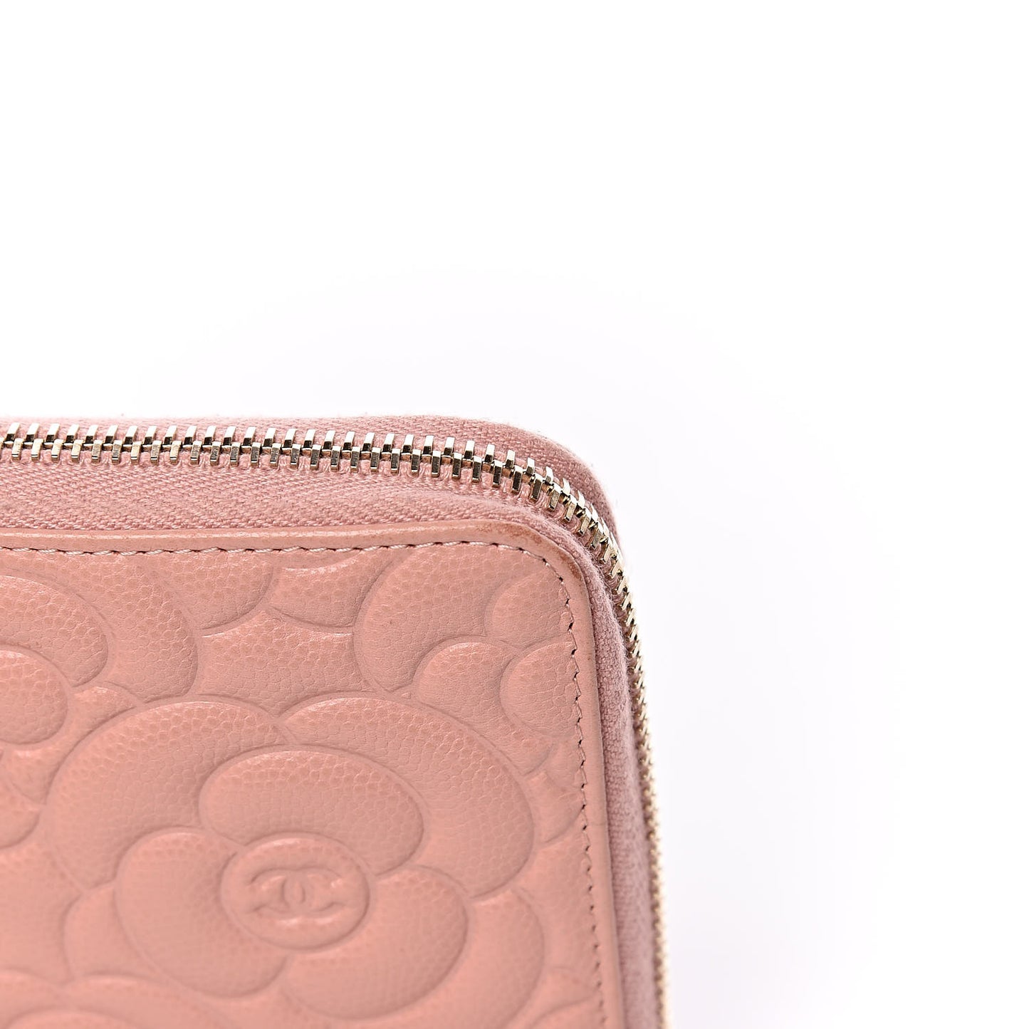 Caviar Camellia Embossed Zip Around Large Gusset Wallet Nude
