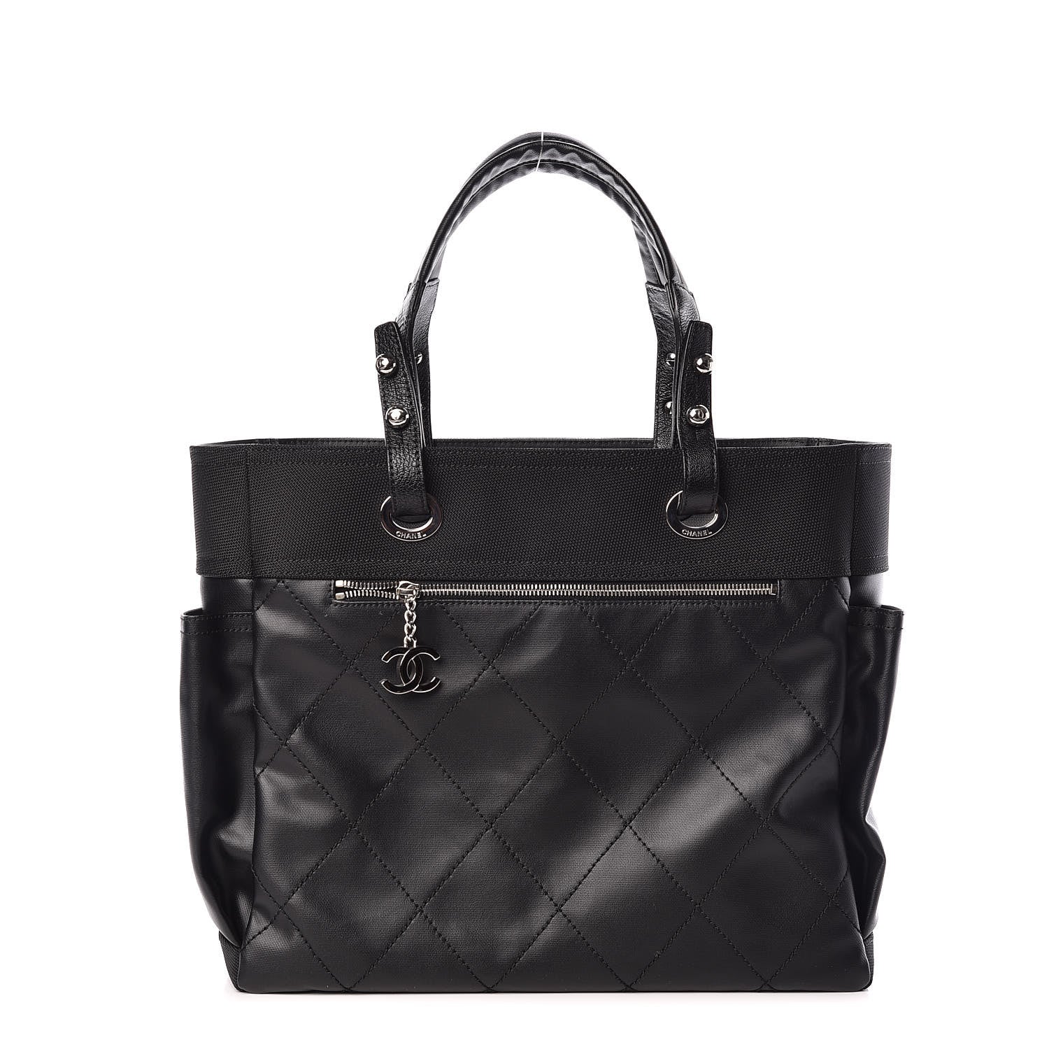 Chanel Coated Canvas Quilted Large Paris Biarritz Tote Black 3 of 14