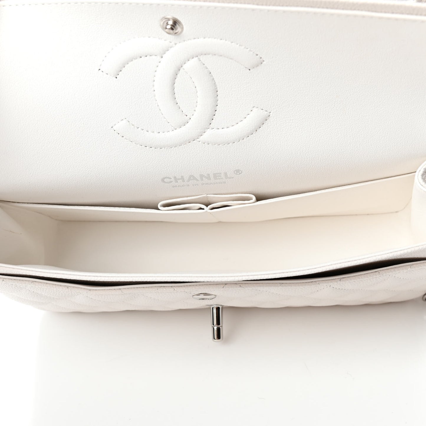 Caviar Quilted Medium Double Flap White