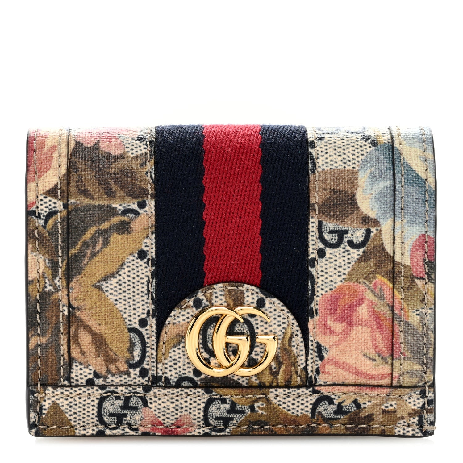 Gucci GG Supreme Monogram Water Flora Web Ophidia Card Case Beige Blue Multicolor 1 of 6