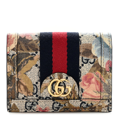 Gucci GG Supreme Monogram Water Flora Web Ophidia Card Case Beige Blue Multicolor 1 of 6
