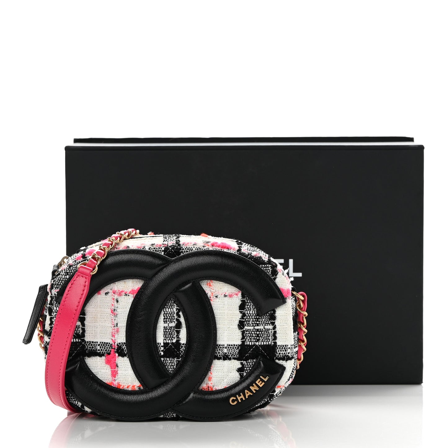 Tweed Lambskin Quilted Coco Midnight Camera Case White Black Multicolor