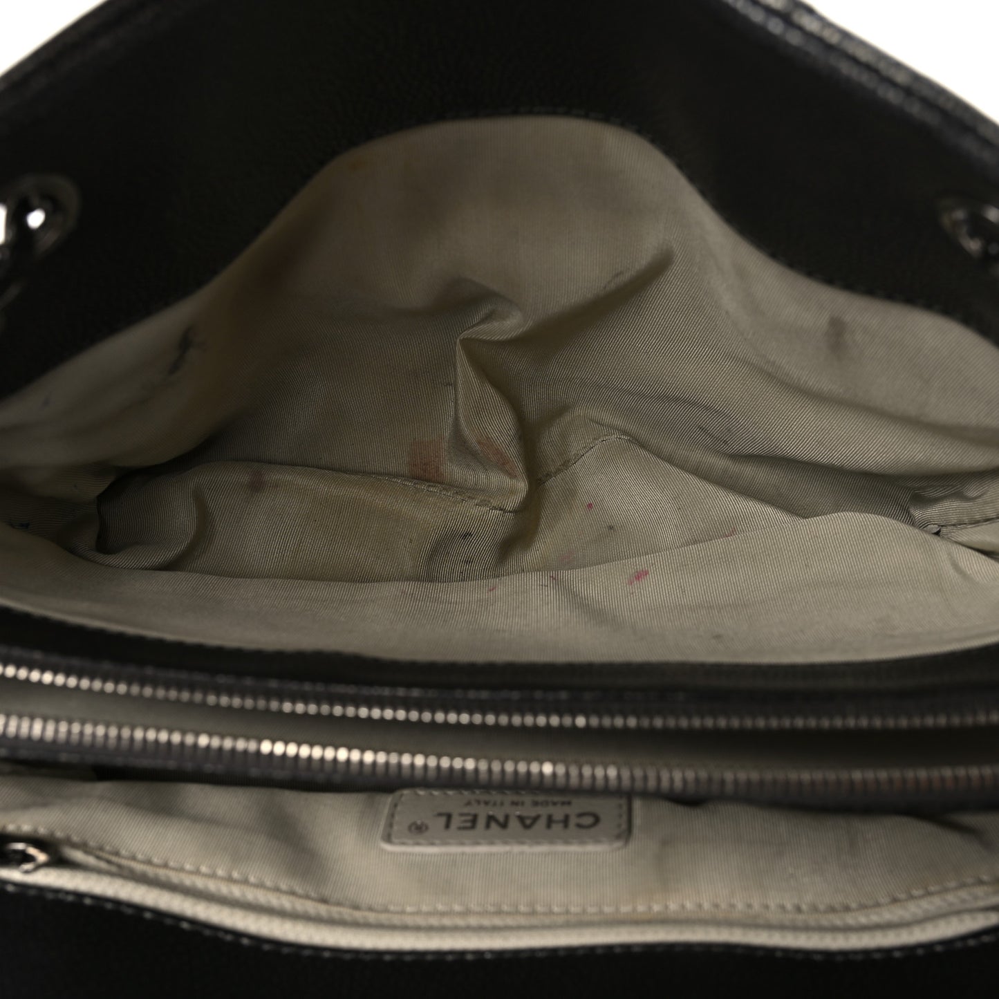 Metallic Caviar Quilted CC Tote Dark Silver