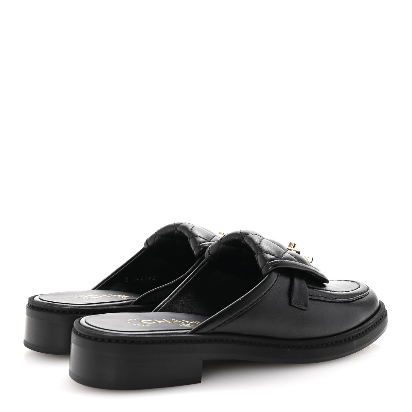 Lambskin Quilted CC Turnlock Mules 36 Black