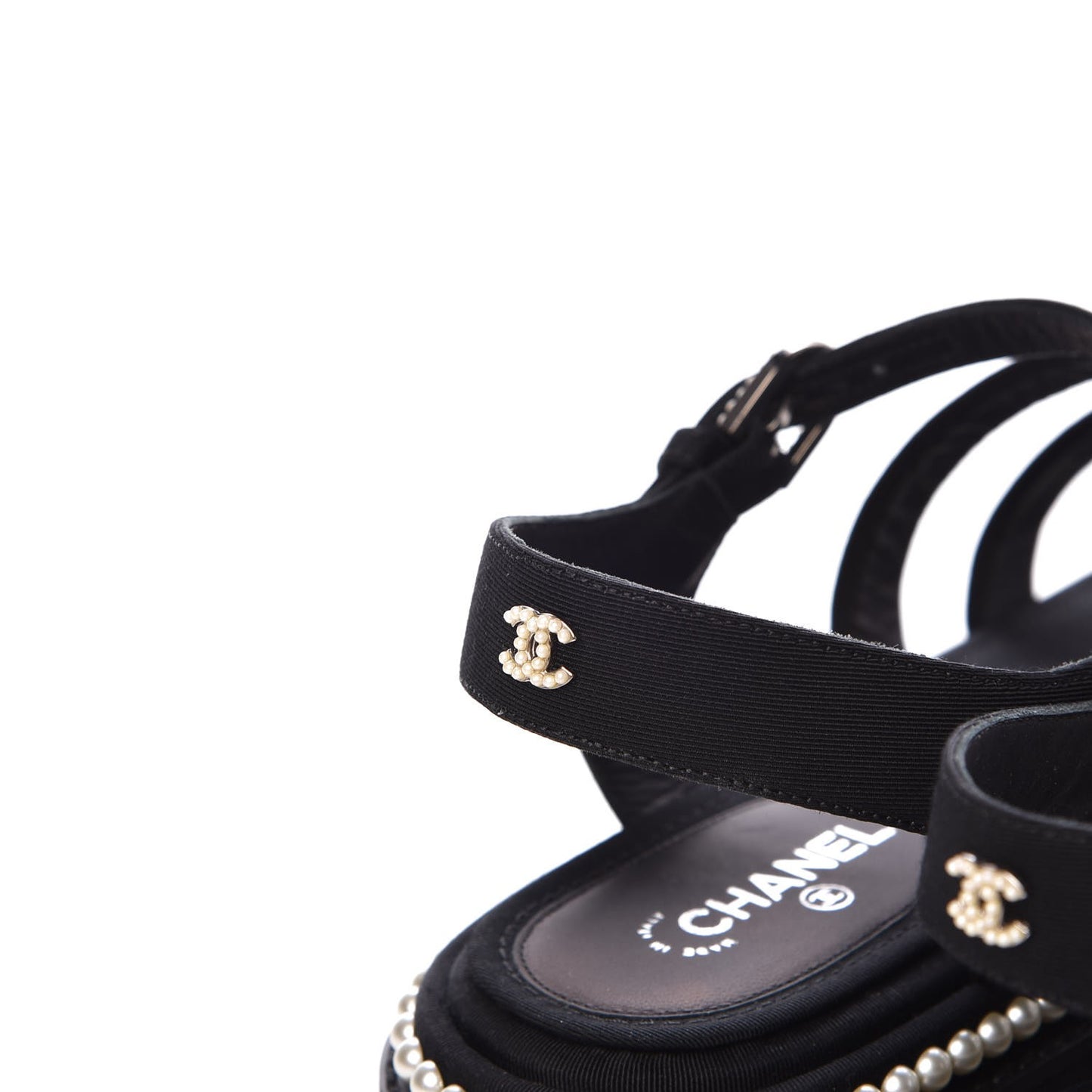 Grosgrain Pearl Flat Sandals 39 Black